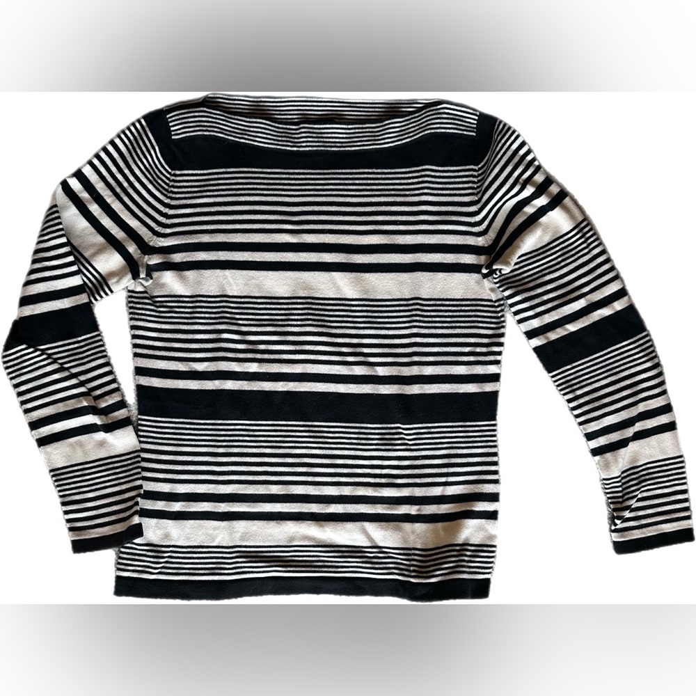Talbot's Women's Pima Cotton White Black Striped Long Sleeve Sweater Size SP